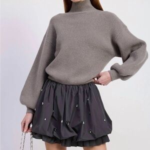 En Saison Taupe Sweater with Charcoal Mini Skirt
